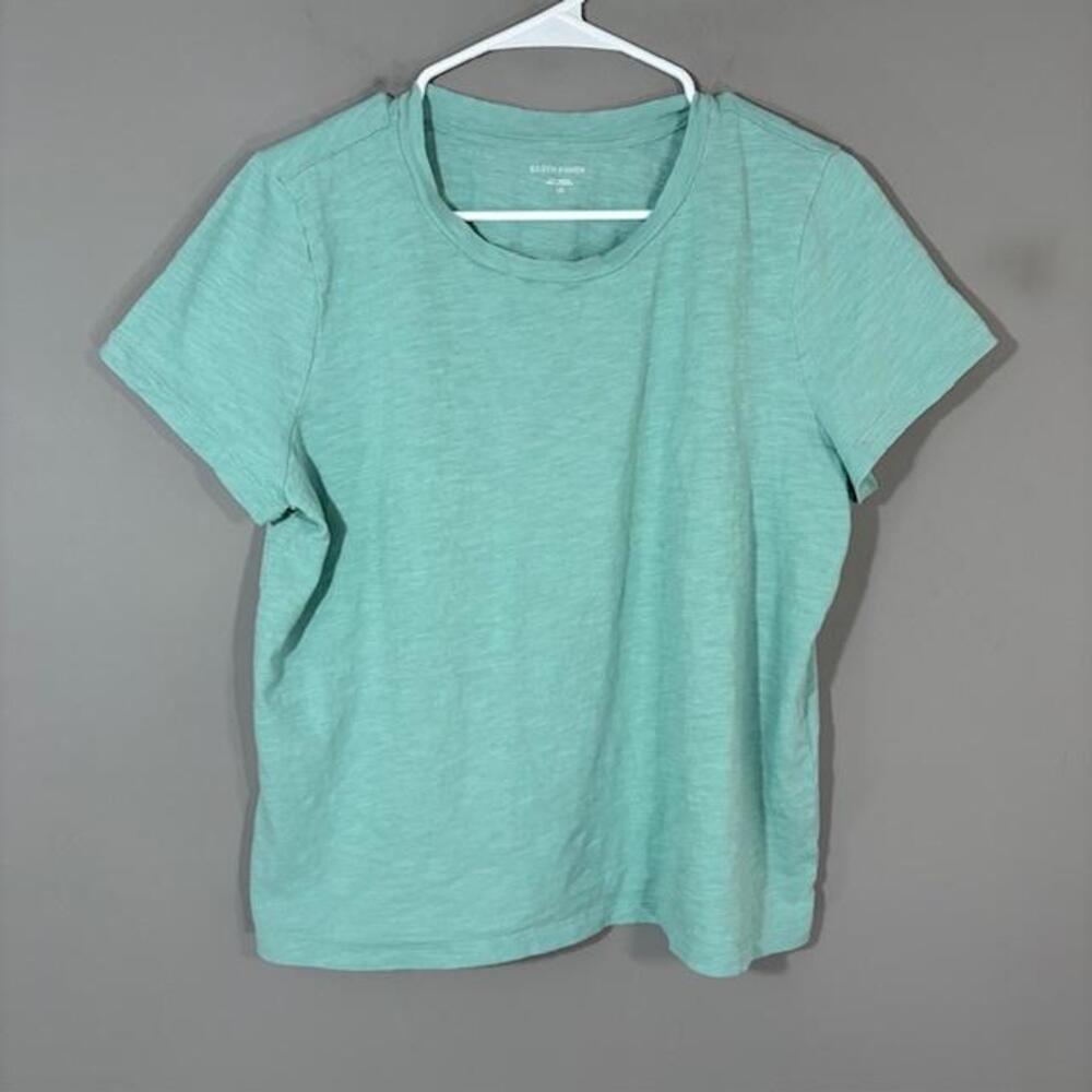 Eileen Fisher T-Shirt Womens Large Green Organic Cotton Short Sleeve Top